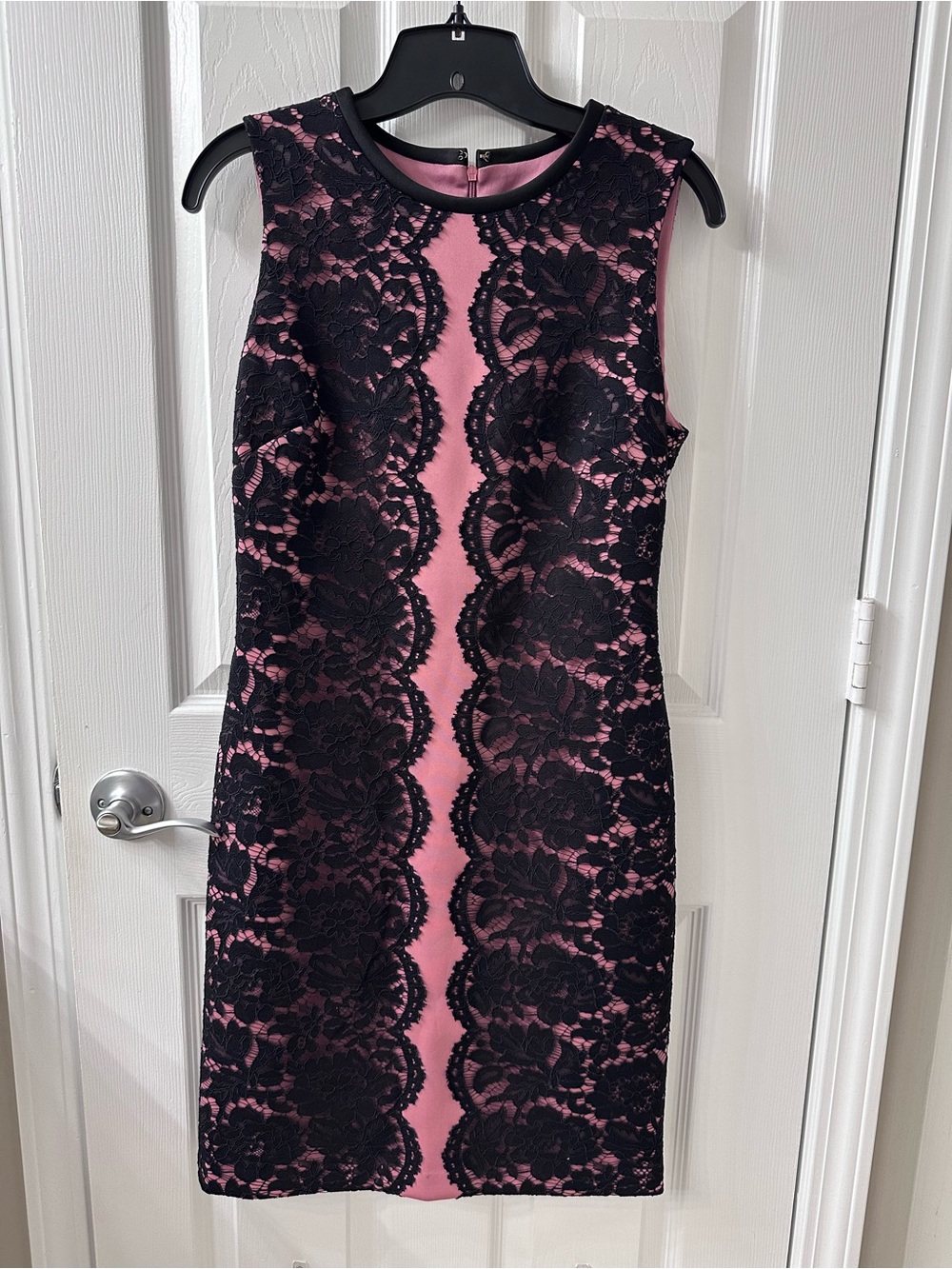 Tommy Hilfiger Pink Midi Dress with Black Lace Overlay